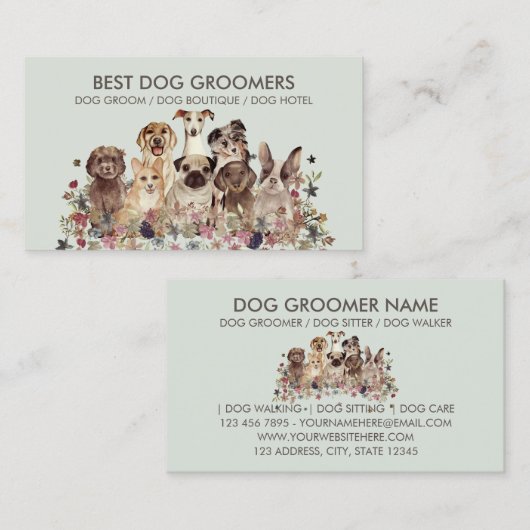 Retro Green PetSitter-honden veearts Visitekaartje (Voorkant / Achterkant)