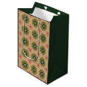 Retro Green Pine Red Lace Design Kerstmis Medium Cadeauzakje (Voorkant Gekanteld)