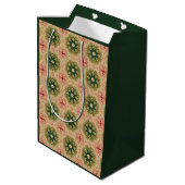 Retro Green Pine Red Lace Design Kerstmis Medium Cadeauzakje (Achterkant Gekanteld)