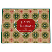 Retro Green Pine Star Red Lace Design Christmas Groot Cadeauzakje (Voorkant)