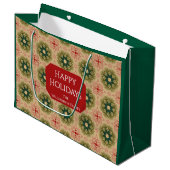 Retro Green Pine Star Red Lace Design Christmas Groot Cadeauzakje (Voorkant Gekanteld)