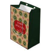 Retro Green Pine Star Red Lace Design Holiday Medium Cadeauzakje (Voorkant Gekanteld)