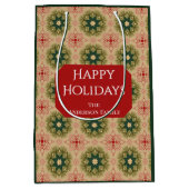 Retro Green Pine Star Red Lace Design Holiday Medium Cadeauzakje (Voorkant)