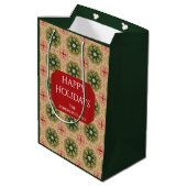 Retro Green Pine Star Red Lace Design Holiday Medium Cadeauzakje (Achterkant Gekanteld)