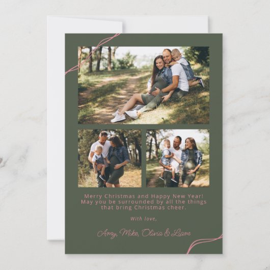 Retro Green & Pink Bow Arch Foto Kerstmis Feestdagenkaart (Achterkant)