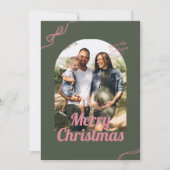 Retro Green & Pink Bow Arch Foto Kerstmis Feestdagenkaart (Voorkant)