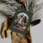 Retro Green & Pink Bow Arch Foto Kerstmis Feestdagenkaart