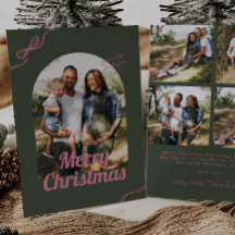 Retro Green & Pink Bow Arch Foto Kerstmis