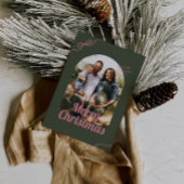 Retro Green & Pink Bow Arch Foto Kerstmis Feestdagenkaart