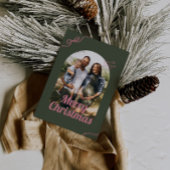 Retro Green & Pink Bow Arch Foto Kerstmis Feestdagenkaart