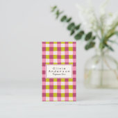 Retro Green Pink Checkered Gingham Girly QR Code Visitekaartje (Staand voorkant)