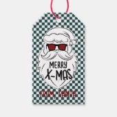 Retro Green Pink Checkered Santa Claus Christmas  Cadeaulabel (Voorkant)