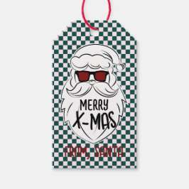 Retro Green Pink Checkered Santa Claus Christmas Cadeaulabel
