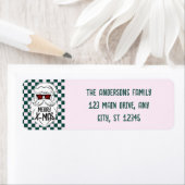 Retro Green Pink Checkered Santa Claus Christmas Etiket (Insitu)