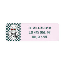 Retro Green Pink Checkered Santa Claus Christmas Etiket