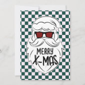 Retro Green Pink Checkered Santa Claus Christmas Feestdagenkaart (Voorkant)