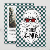 Retro Green Pink Checkered Santa Claus Christmas Feestdagenkaart (Voorkant / Achterkant)