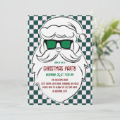Retro Green Pink Checkered Santa Claus Christmas Kaart (Staand voorkant)