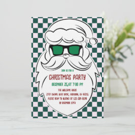 Retro Green Pink Checkered Santa Claus Christmas Kaart
