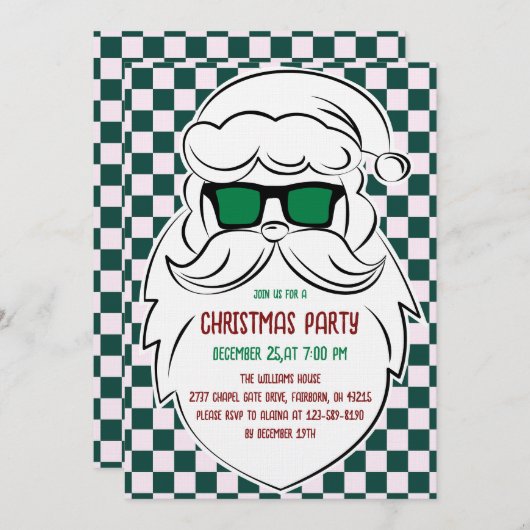Retro Green Pink Checkered Santa Claus Christmas  Kaart (Voorkant / Achterkant)