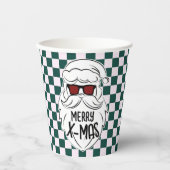 Retro Green Pink Checkered Santa Claus Christmas Papieren Bekers (Voorkant)