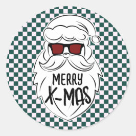 Retro Green Pink Checkered Santa Claus Christmas Ronde Sticker
