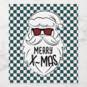 Retro Green Pink Checkered Santa Claus Christmas Wijn Etiket (Enkel label)