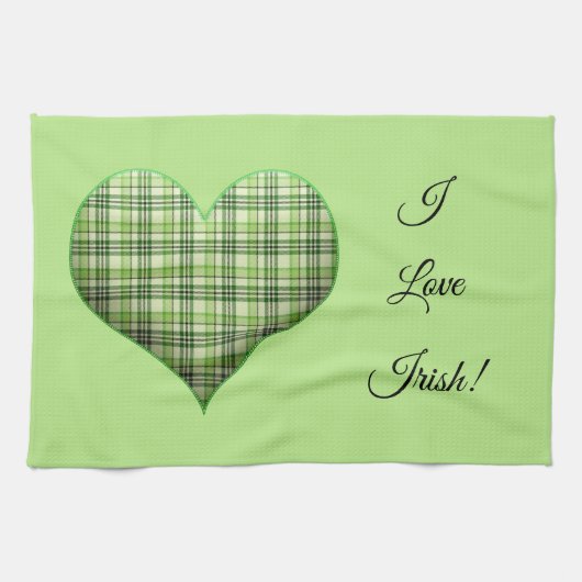 Retro green plaid hart St Patrick I hou van Iers Theedoek (Horizontaal)