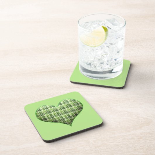 Retro green plaid puffy hart St Patrick Bier Onderzetter (Rechterzijde)