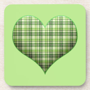 Retro green plaid puffy hart St Patrick Bier Onderzetter