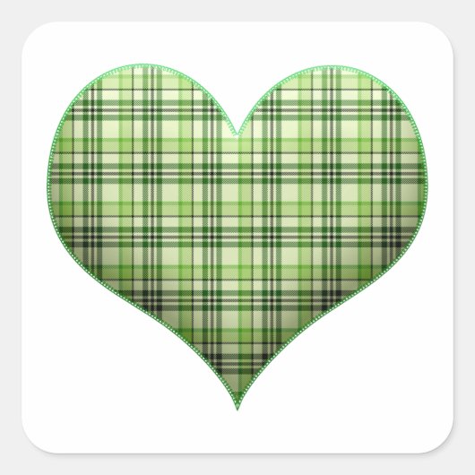 Retro green plaid puffy hart St Patrick retro Sq Vierkante Sticker (Voorkant)