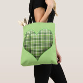Retro green plaid puffy hart St Patrick retro Tote Bag (Dichtbij)