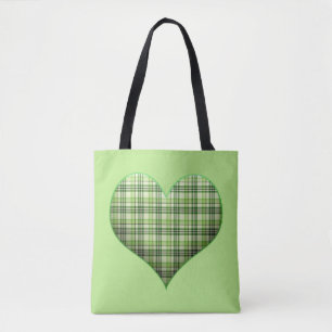 Retro green plaid puffy hart St Patrick retro Tote Bag