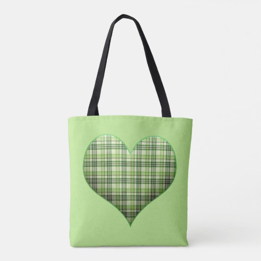 Retro green plaid puffy hart St Patrick retro Tote Bag (Achterkant)