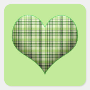 Retro green plaid puffy hart St Patrick Vierkante Sticker