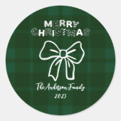 Retro Green Plaid Whimsical Christmas Ronde Sticker (Voorkant)