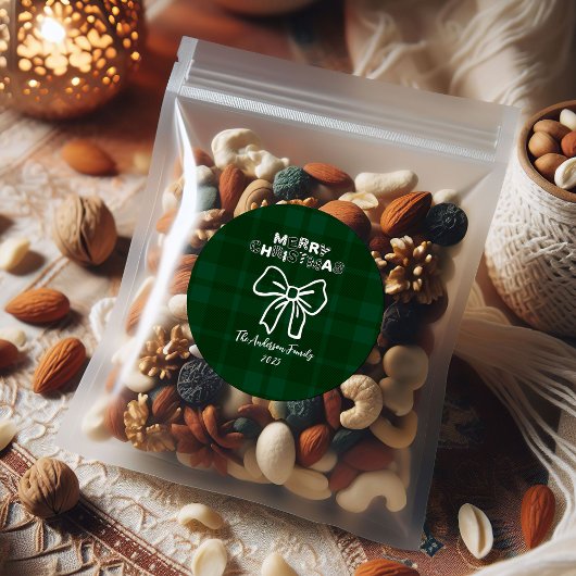 Retro Green Plaid Whimsical Christmas Ronde Sticker