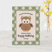 Retro Green Play Owl Birthday Kaart (Gele Bloem)
