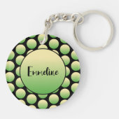 Retro Green Polka Dots Black Script Name  Sleutelhanger (Achterkant)