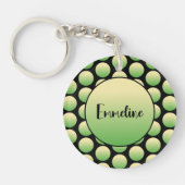 Retro Green Polka Dots Black Script Name Sleutelhanger (Voorkant)
