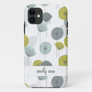 Retro Green Poppies Flowers Pattern iPhone 11 Hoesje