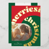 retro green red bold christmas two photo flat folie feestdagenkaart (Voorkant / Achterkant)