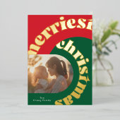 retro green red bold christmas two photo flat folie feestdagenkaart (Staand Voorkant)