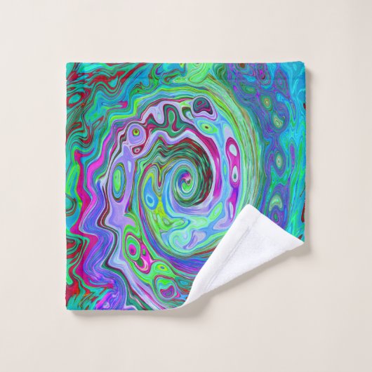 Retro Green, Red en Magenta Abstract Groovy Swirl Bad Handdoek (Wasdoekje)