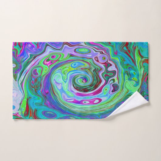 Retro Green, Red en Magenta Abstract Groovy Swirl Bad Handdoek (Handdoek)