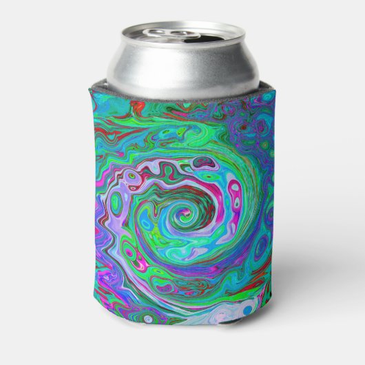 Retro Green, Red en Magenta Abstract Groovy Swirl Blikjeskoeler (Blikje Achterkant)