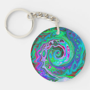 Retro Green, Red en Magenta Abstract Groovy Swirl Sleutelhanger