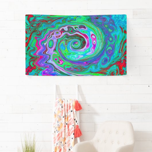 Retro Green, Red en Magenta Abstract Groovy Swirl Spandoek (Insitu)