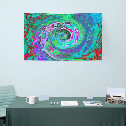 Retro Green, Red en Magenta Abstract Groovy Swirl Spandoek (Beurs)