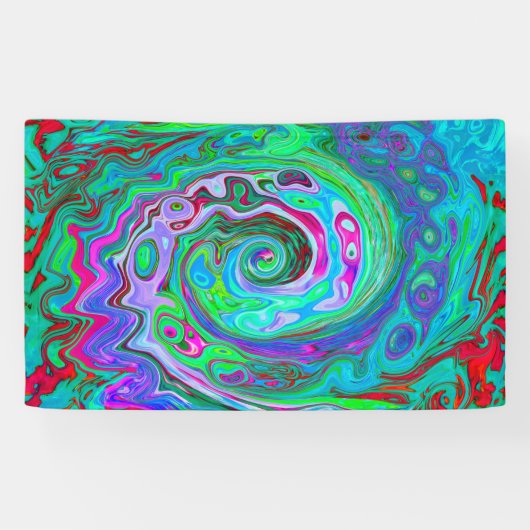 Retro Green, Red en Magenta Abstract Groovy Swirl Spandoek (Horizontaal)